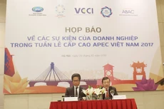Họp báo về các sự kiện của doanh nghiệp trong Tuần lễ Cấp cao APEC tổ chức sáng 9/10 tại Hà Nội. Ảnh: Ngọc Hà