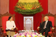 Tổng Bí thư Nguyễn Phú Trọng đánh giá cao ý nghĩa và tầm quan trọng chuyến thăm Việt Nam của Chủ tịch Quốc hội Lào Pany Yathotou. Ảnh: Trí Dũng