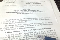 Báo cáo của UBND tỉnh Sơn La về việc giải quyết những thông tin phản ánh liên quan đến Dự án Xây dựng kè suối Nậm La. Ảnh: Lê Tiên