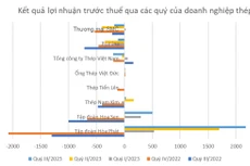 Nguồn: Báo cáo tài chính hợp nhất của các doanh nghiệp, ngoại trừ Tổng công ty Thép Việt Nam lấy từ báo cáo tài chính riêng để tránh ảnh hưởng của công ty con Công ty CP Gang thép Thái Nguyên. Đơn vị tính: tỷ đồng