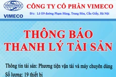 Công ty cổ phần Vimeco thông báo thanh lý tài sản