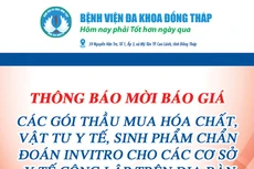Bệnh viện Đa khoa Đồng Tháp thông báo mời báo giá