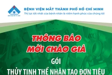Bệnh viện Mắt mời chào giá gói thầu mua sắm Thủy tinh thể nhân tạo đơn tiêu năm 2023 - 2024