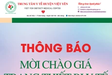 Trung tâm Y tế huyện Việt Yên thông báo mời chào giá trang thiết bị y tế