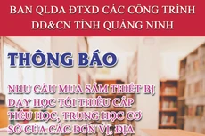 Ban QLDA ĐTXD các công trình DD&CN tỉnh Quảng Ninh thông báo nhu cầu mua sắm thiết bị dạy học