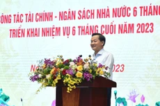 Phó Thủ tướng Chính phủ Lê Minh Khái phát biểu tại Hội nghị sơ kết công tác tài chính - ngân sách nhà nước 6 tháng đầu năm 2023 của Bộ Tài chính. Ảnh: Quang Thương