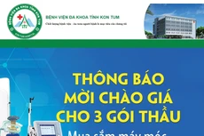 Bệnh viện Đa khoa tỉnh Kon Tum thông báo mời chào giá mua sắm máy móc, trang thiết bị y tế