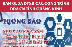Ban QLDA ĐTXD các công trình DD&CN tỉnh Quảng Ninh thông báo nhu cầu mua sắm trang thiết bị y tế