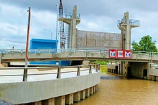 Hiện 5 trong 6 cống thuộc Dự án Đầu tư xây dựng hệ thống cống ngăn mặn tại đầu các kênh rạch ra sông Tiền trên Đường tỉnh 864 (giai đoạn 1) đã hoàn thành. Ảnh: A.B