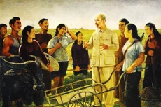 Chủ tịch Hồ Chí Minh - Linh hồn của khối đại đoàn kết toàn dân tộc. Tác phẩm: Nghe lời Bác dạy của họa sĩ Vương Trình