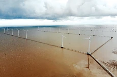 Dự án Nhà máy Điện gió số 5 - Thạnh Hải có tổng công suất 120 MW, tổng mức đầu tư khoảng 6.000 tỷ đồng, do Tân Hoàn Cầu Bến Tre làm chủ đầu tư. Ảnh: Tiên Giang