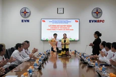 Bà Lê Thị Hồng Nga - Bí thư Đảng ủy Khối Cơ sở Bộ Công Thương tại TP. Hồ Chí Minh trao quyết định chỉ định Bí thư Đảng ủy Tổng công ty Điện lực miền Nam nhiệm kỳ 2020-2025 cho đồng chí Lê Văn Trang.