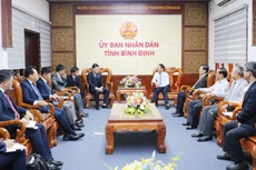 Ông Phạm Anh Tuấn - Chủ tịch UBND tỉnh Bình Định làm việc với Tập đoàn Marubeni Lumber (Nhật Bản) để xúc tiến đầu tư vào địa phương. Ảnh: Hà Minh