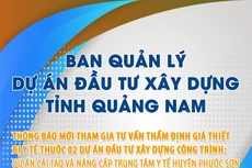 Ban Quản lý dự án đầu tư xây dựng tỉnh Quảng Nam thông báo mời tham gia tư vấn thẩm định giá thiết bị y tế