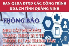 Ban QLDA ĐTXD các công trình DD&CN tỉnh Quảng Ninh thông báo nhu cầu mua sắm trang thiết bị y tế