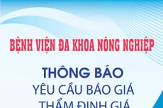 Bệnh viện Đa khoa Nông nghiệp thông báo yêu cầu báo giá, thẩm định giá
