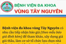 Bệnh viện Đa khoa vùng Tây Nguyên thông báo yêu cầu báo giá