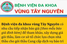 Bệnh viện Đa khoa vùng Tây Nguyên yêu cầu báo giá