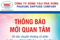 Thông báo mời quan tâm chuyển nhượng cổ phần của Công ty TNHH MTV Đóng tàu Phà Rừng tại Công ty CP Vận tải biển quốc tế VISC và Công ty CP CNTT Nam Hà
