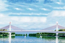 Cầu bắc qua sông Vàm Cỏ Tây dài khoảng 5 km, đi qua địa bàn TP. Tân An, tỉnh Long An. Ảnh: NC st