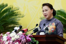 Chủ tịch Quốc hội Nguyễn Thị Kim Ngân phát biểu tại phiên
khai mạc Kỳ họp 15, HĐND TP. Hà Nội khóa XV. Ảnh: Gia Huy