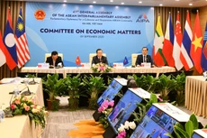 Phiên họp của Ủy ban Kinh tế AIPA 41 đưa ra khuyến nghị để các nước AIPA ứng phó với tình huống khẩn cấp và đề xuất giải pháp nhằm gắn kết, phục hồi kinh tế sau dịch bệnh. Ảnh: Quang Khánh
