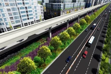 Phối cảnh mảng xanh dọc đoạn trên cao tuyến Metro Số 1. Ảnh: MAUR.