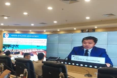 Ông Yuhei Wada - Tổng thư ký AMEICC phát biểu tại Cuộc họp Đối thoại Chính phủ - doanh nghiệp (DN) lần 13 và cuộc họp Nhóm công tác AMEICC về phát triển hành lang Đông Tây lần thứ 1 năm 2020 được tổ chức trực tuyến tại Bộ Kế hoạch và Đầu tư vào ngày 17/7. Ảnh: Minh Thông
