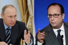 Tổng thống Nga Vladimir Putin và người đồng cấp Pháp Francois Hollande. Ảnh:RT