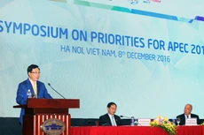 Phó Thủ tướng Chính phủ Phạm Bình Minh phát biểu tại Hội thảo về các chủ đề ưu tiên của Năm APEC 2017. Ảnh: Cổng TTCP