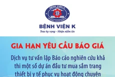 Bệnh viện K gia hạn yêu cầu báo giá và cung cấp một số thông tin cơ bản của chủ trương Dự án Đầu tư mua sắm TTBYT phục vụ hoạt động chuyên môn