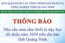 Ban QLDA ĐTXD các công trình dân dụng và Công nghiệp tỉnh Quảng Ninh thông báo nhu cầu mua sắm thiết bị dạy học tối thiểu năm 2024