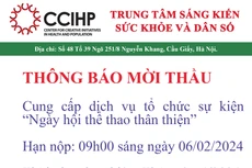 Trung tâm Sáng kiến sức khỏe và Dân số thông báo mời thầu cung cấp dịch vụ tổ chức sự kiện “Ngày hội thể thao thân thiện”