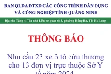 Ban QLDA ĐTXD các công trình dân dụng và công nghiệp tỉnh Quảng Ninh thông báo nhu cầu 23 xe ô tô cứu thương cho 13 đơn vị thuộc Sở Y tế năm 2024