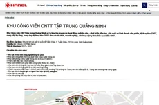 Tại địa chỉ https://hanel.com.vn/, Hanel đã tự giới thiệu là “chủ đầu tư” dự án Khu công viên công nghệ thông tin tập trung tại Tuần Châu. Ảnh: Nhã Chi