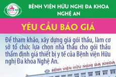 Bệnh viện Hữu nghị Đa khoa Nghệ An thông báo yêu cầu báo giá