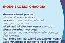 Công ty cổ phần Vật tư - TKV thông báo mời chào giá