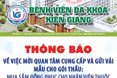 Bệnh viện Đa khoa tỉnh Kiên Giang thông báo về việc mời quan tâm cung cấp và gửi vải mẫu 