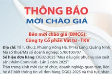 Công ty cổ phần Vật tư - TKV thông báo mời chào giá 