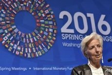 Giám đốc IMF Christine Lagarde phát biểu tại cuộc họp báo trong kỳ họp mùa xuân của IMF và WB ở Washington (Mỹ) - Ảnh: AFP