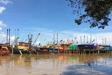 Tàu ngư dân Malaysia đậu tại cảng cá Bintulu hôm 5/5. Ảnh: Reuters
