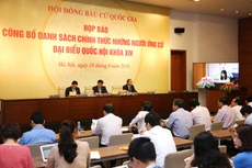 Chủ nhiệm Văn phòng Quốc hội Nguyễn Hạnh Phúc chủ trì Họp báo công bố danh sách 870 người ứng cử đại biểu Quốc hội khoá XIV. Ảnh: Tất Tiên