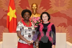 Chủ tịch Quốc hội Nguyễn Thị Kim Ngân tiếp bà Victoria Kwakwa, Giám đốc Quốc gia Ngân hàng thế giới tại Việt Nam. (Ảnh: Trọng Đức/TTXVN)