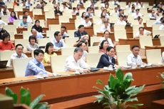 Các đại biểu bấm nút thông qua Nghị quyết của Quốc hội sửa đổi, bổ sung một số điều của Hiến pháp năm 2013 