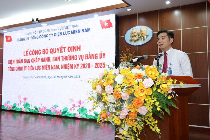 Ông Nguyễn Hữu Tuấn - Phó Bí thư Thường trực Đảng ủy EVN phát biểu tại lễ công bố Quyết định