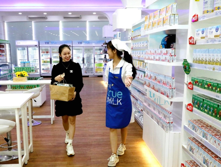 Thu gom, tái chế vỏ hộp sữa đã trở thành “nếp sống xanh” thân thuộc đối với nhiều khách hàng đến với TH true mart