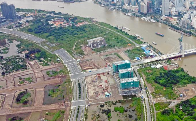Khu chức năng số 1 trong Khu đô thị mới Thủ Thiêm nhìn từ trên cao