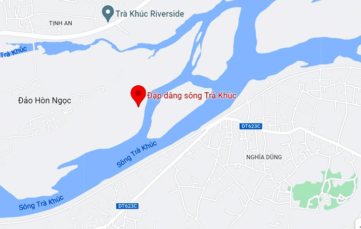 Đập dâng sông Trà Khúc, TP Quảng Ngãi. Ảnh: Google Maps.