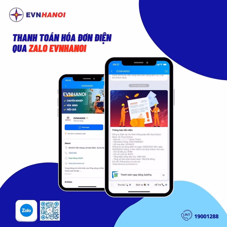 Thanh toán hóa đơn điện qua Zalo EVNHANOI