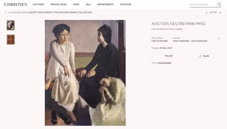 Tranh Nguyễn Gia Trí trên trang của sàn Christie's.